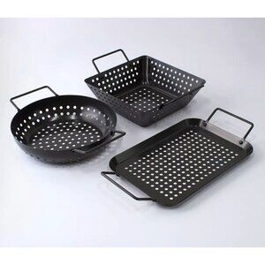 Char-Broil 3pc Grilling Topper Set Black: Non-Stick, Hand Washable, Steel Cookwa